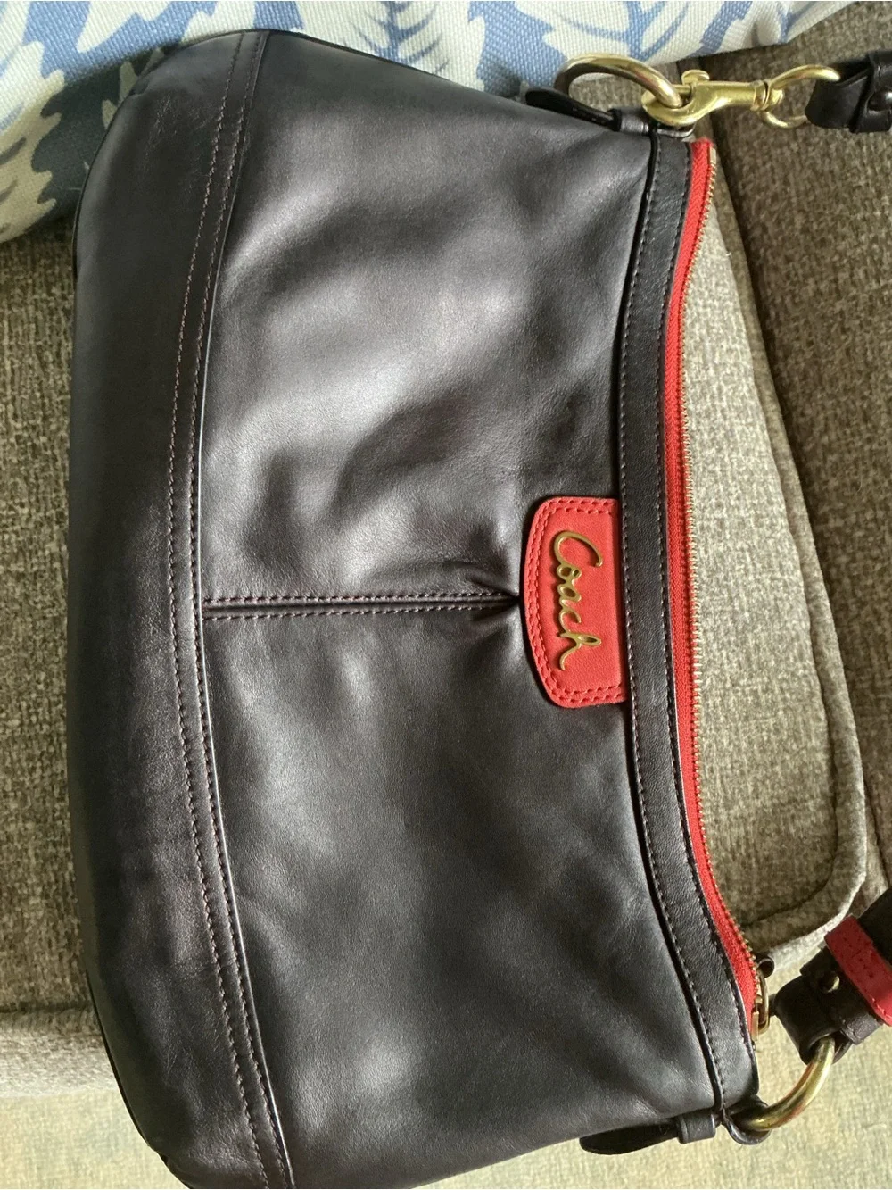 Coach black Leather Crossbody with orange Accents